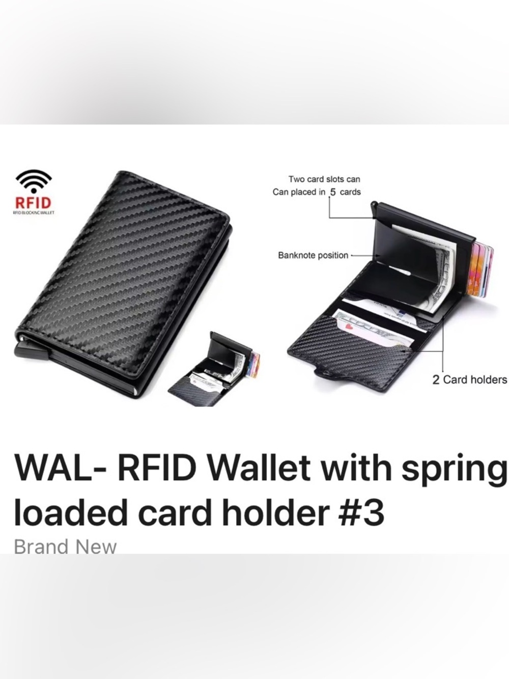 RFID Carbon-Fiber Textured Slim Wallet with Spring Card Ejector - Black